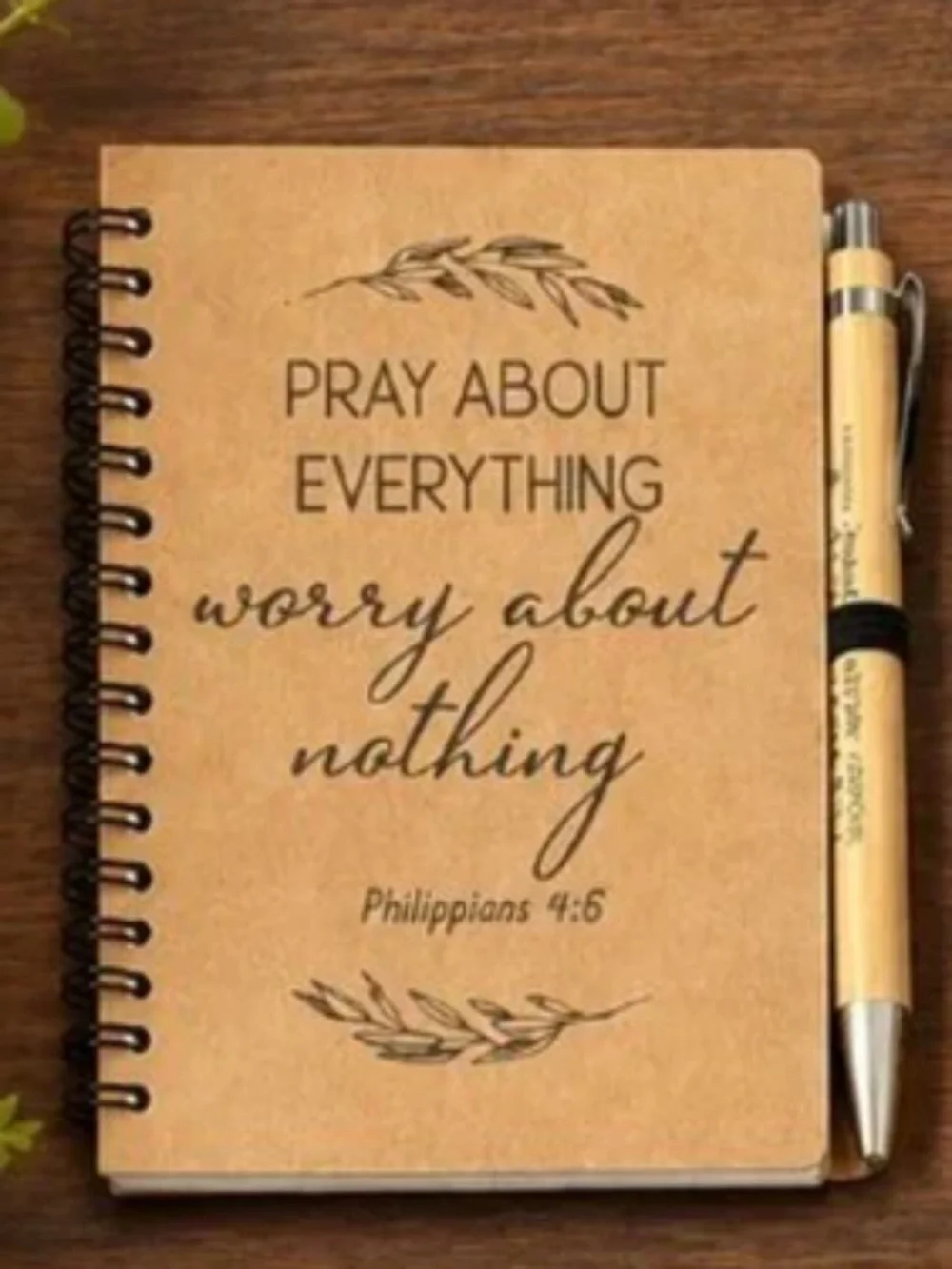 Christian Scripture Notebook & Bamboo Pen Gift Set - Philippians 4:6 - NEW